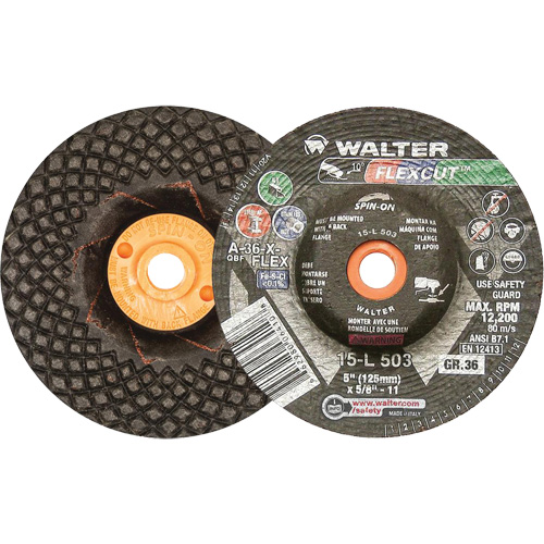 Flexcut Depressed Centre Grinding Wheels, 5", 36 Grit, Aluminum Oxide, 5/8"-11, 12200 RPM, Type 29 SPOC Demo