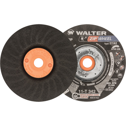 Spin-On Zipcut Right Angle Grinder Reinforced Cut-Off Wheels, 4-1/2" x 7/8", 5/8"-11 Arbor, Type 27, Aluminum Oxide, 13300 RPM SPOC Demo