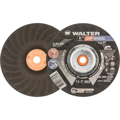 Meules &agrave; tronçonner renforc&eacute;es Zipcut vissables pour scies circulaires, 6" x 7/8", Arbre de 5/8"-11, Type 27, Oxyde d'aluminium, 10 200 Tr/min SPOC Demo