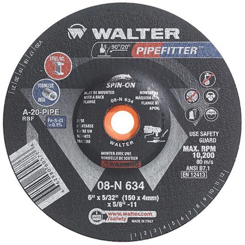 PIPEFITTER Grinding Wheel, 6" x 5/32", Aluminum Oxide, Type 27 SPOC Demo