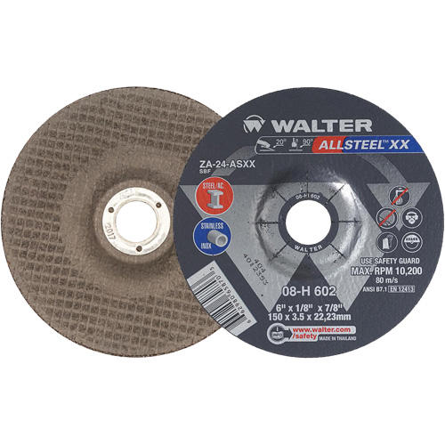 Depressed Centre Grinding Wheels - ALLSTEEL XX, 6" x 1/8", 7/8" Arbor, Type 27, Zirconia Alumina, 10200 RPM SPOC Demo