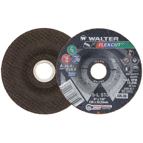 FLEXCUT Grinding Wheel, 5", 36 Grit, Aluminum Oxide, 7/8", 12200 RPM, Type 29 SPOC Demo