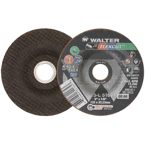 FLEXCUT Grinding Wheel, 5", 60 Grit, Aluminum Oxide, 7/8", 12200 RPM, Type 29 SPOC Demo