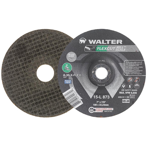 FLEXCUT MILL SCALE Grinding Wheel, 7", 36 Grit, Aluminum Oxide, 7/8", 8600 RPM, Type 29 SPOC Demo