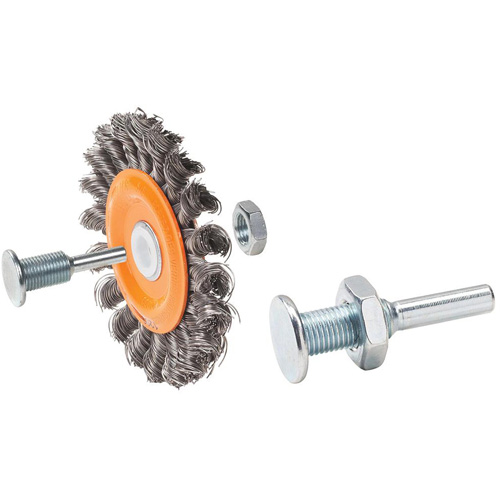 Reversible Mounted Knot-Twisted Wire Wheel, 4" Dia., 0.0118" Fill, 5/8" Arbor, Steel SPOC Demo