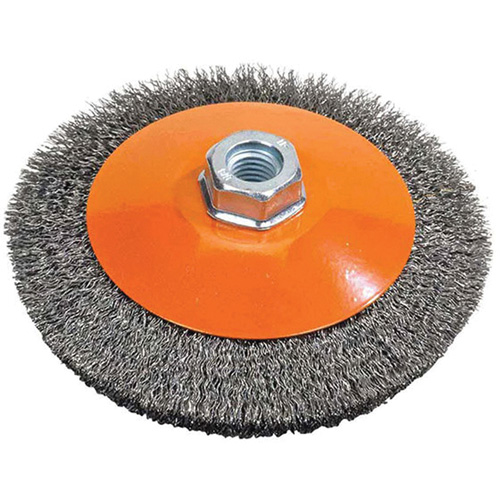 Meule soucoupe &agrave; fils cr&ecirc;p&eacute;s, 4" dia., Fils 0,012", Arbre 5/8"-11 SPOC Demo