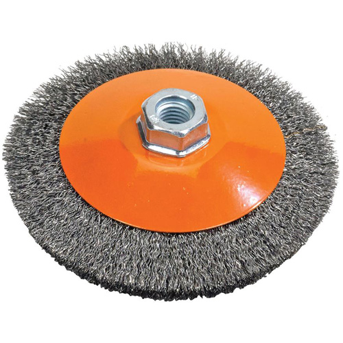 Saucer Crimped Wire Wheel, 6" Dia., 0.012" Fill, 5/8"-11 Arbor SPOC Demo