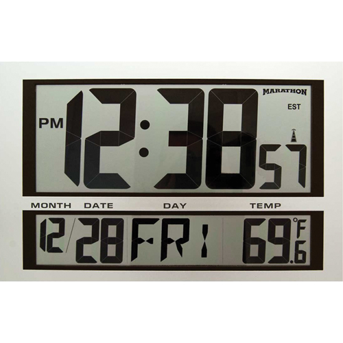 Jumbo Clock, Digital, Battery Operated, 16.5" W x 1.7" D x 11" H, Silver SPOC Demo