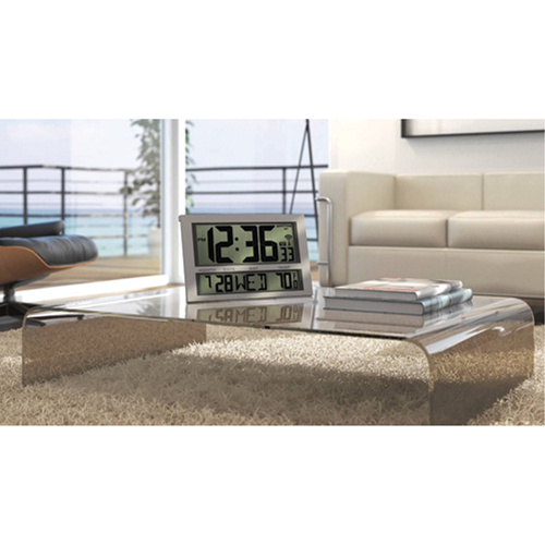 Jumbo Clock, Digital, Battery Operated, 16.5" W x 1.7" D x 11" H, Silver SPOC Demo