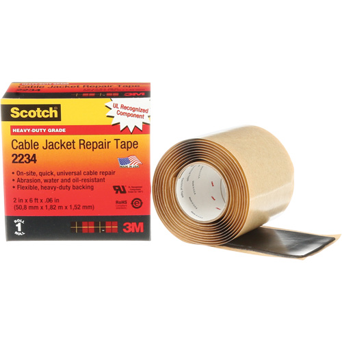 Scotch&reg; Cable Jacket Repair Tape, 51 mm (2") x 1.8 m (6'), Black, 60 mils SPOC Demo