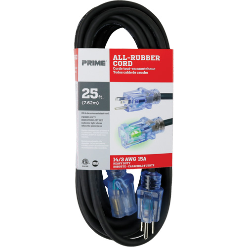 Cordon rallonge All-Rubber, Ext&eacute;rieur, SJOOW, AWG 14/3, 15 A, 25' SPOC Demo