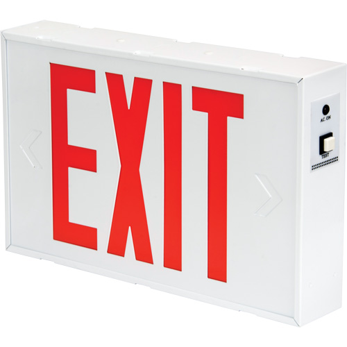 Exit Sign, LED, Battery Operated/Hardwired, 12-1/5" L x 7-1/2" W, English SPOC Demo