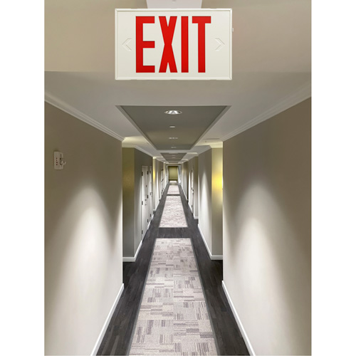 Exit Sign, LED, Battery Operated/Hardwired, 12-1/5" L x 7-1/2" W, English SPOC Demo