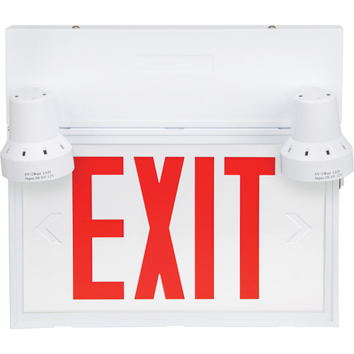 Enseigne de sortie avec &eacute;clairage de s&eacute;curit&eacute;, DEL, &agrave; piles/&agrave; raccordement fixe, 12-1/10" lo x 11" la, Anglais SPOC Demo