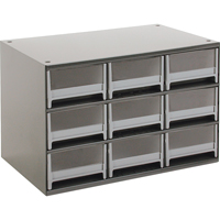 Casiers modulaires pour pi&egrave;ces, Acier, 9 tiroirs, 17" x 10-9/16" x 3-1/16", Gris SPOC Demo