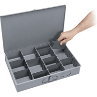 Adjustable Compartment Boxes, Steel, Variable Slots, 18" W x 12" D x 3" H, Grey SPOC Demo