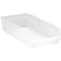 Bacs de rangement pour tablettes, 8-3/8" la x 4" H x 17-7/8" p, Transparent, Capacit&eacute; 40 lb SPOC Demo