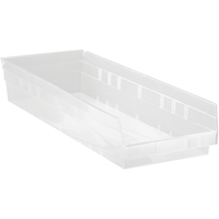 Bacs de rangement pour tablettes, 8-3/8" la x 4" H x 23-5/8" p, Transparent, Capacit&eacute; 50 lb SPOC Demo