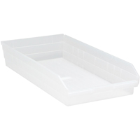 Bacs de rangement pour tablettes, 11-1/8" la x 4" H x 23-5/8" p, Transparent, Capacit&eacute; 50 lb SPOC Demo