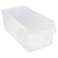 Store-Max Shelf Bins, 11-1/8" W x 8" H x 23-5/8" D, Clear, 68 lbs. Capacity SPOC Demo