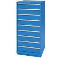 Armoires de rangement avec tiroirs, 9 tiroirs, 28-1/4" la x 28-1/2" p x 59-1/2" h, Bleu brillant SPOC Demo