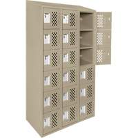 Assembled Lockerettes Clean Line Perforated Economy Lockers, 6 -tier, Bank of 3, 18" x 72" x 12", Steel SPOC Demo