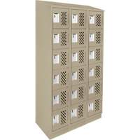 Assembled Lockerettes Clean Line Perforated Economy Lockers, 6 -tier, Bank of 3, 18" x 72" x 12", Steel SPOC Demo