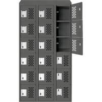 Assembled Lockerettes Clean Line Perforated Economy Lockers, 6 -tier, Bank of 3, 18" x 72" x 12", Steel SPOC Demo