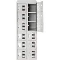 Assembled Lockerettes Clean Line Perforated Economy Lockers, 6 -tier, Bank of 2, 18" x 72" x 12", Steel SPOC Demo