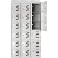 Assembled Lockerettes Clean Line Perforated Economy Lockers, 6 -tier, Bank of 3, 18" x 72" x 12", Steel SPOC Demo