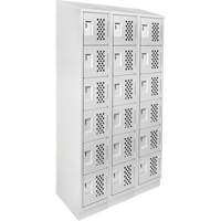 Assembled Lockerettes Clean Line Perforated Economy Lockers, 6 -tier, Bank of 3, 18" x 72" x 12", Steel SPOC Demo