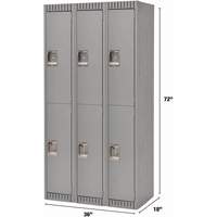 Lockers, 2 -tier, Bank of 3, 36" x 18" x 72", Steel, Grey, Knocked Down SPOC Demo