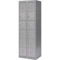 Lockers, 6 -tier, Bank of 2, 24" x 18" x 72", Steel, Grey, Knocked Down SPOC Demo