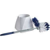Toilet Brush with Lip & Holder, 15" L, Synthetic Bristles, White SPOC Demo