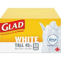 Sacs &agrave; ordures hauts 45 L avec Febreze, R&eacute;gulier, 24" la x 28" lo, Blanc SPOC Demo