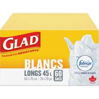 Sacs &agrave; ordures hauts 45 L avec Febreze, R&eacute;gulier, 24" la x 28" lo, Blanc SPOC Demo