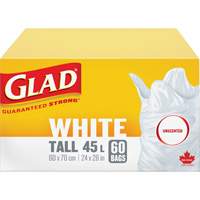 Tall 45L Unscented Garbage Bags, Regular, 24" W x 28" L, White SPOC Demo