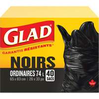 74L Garbage Bags, Regular, 26" W x 33" L, Black SPOC Demo