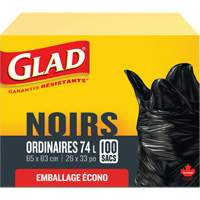 74L Garbage Bags, Regular, 26" W x 33" L, Black SPOC Demo
