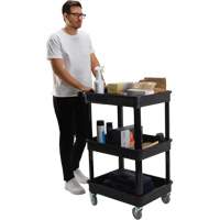 Utility Cart with Deep Lip Shelf, 3 Tiers, 19" x 39-1/2" x 28-1/4", 330 lbs. Capacity SPOC Demo