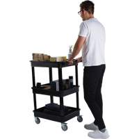 Utility Cart with Deep Lip Shelf, 3 Tiers, 19" x 39-1/2" x 28-1/4", 330 lbs. Capacity SPOC Demo