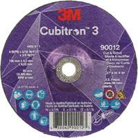 Cubitron 3 Cut and Grind Wheel, 4" x 5/32", 3/8" Arbor, Type 27, 36 Grit, Ceramic SPOC Demo