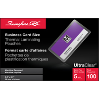 Pochettes lamin&eacute;es pour cartes d'affaires Swingline UltraClear SPOC Demo