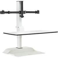 Bureau &eacute;lectrique assis/debout Soar avec bras d&eacute;cran double, Mod&egrave;le de bureau, 37-1/4" h x 27-3/4" la x 22" p, Blanc SPOC Demo
