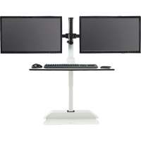 Bureau &eacute;lectrique assis/debout Soar avec bras d&eacute;cran double, Mod&egrave;le de bureau, 37-1/4" h x 27-3/4" la x 22" p, Blanc SPOC Demo