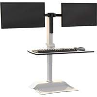 Bureau &eacute;lectrique assis/debout Soar avec bras d&eacute;cran double, Mod&egrave;le de bureau, 37-1/4" h x 27-3/4" la x 22" p, Blanc SPOC Demo