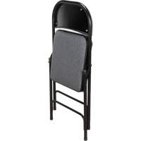 Chaise pliante de luxe en tissu rembourr&eacute;e, Acier, Gris, Capacit&eacute; 300 lb SPOC Demo
