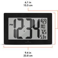 Self-Setting & Self-Adjusting Wall Clock with Stand, Digital, Battery Operated, Black SPOC Demo