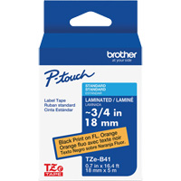 Ruban lamin&eacute; TZe-B41 pour &eacute;tiqueteuses P-Touch compatibles avec les rubans TZe, Noir sur orange fluorescent, Largeur de 0,7" SPOC Demo