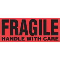 "Fragile Handle with Care" Special Handling Labels, 5" L x 2" W, Black on Red SPOC Demo